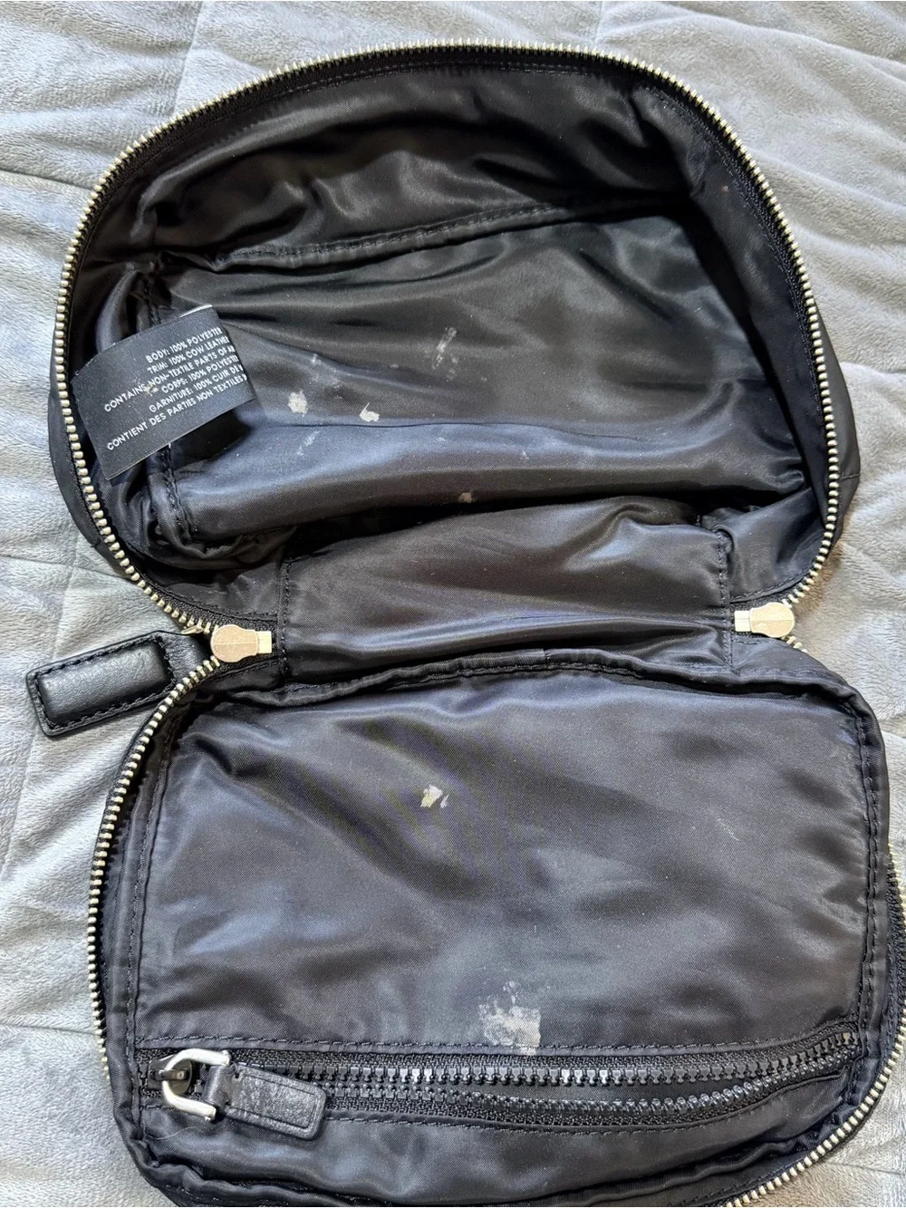 Marc Jacobs Black Nylon Cosmetic Bag Travel Makeup Case Leather Trim Double Zip